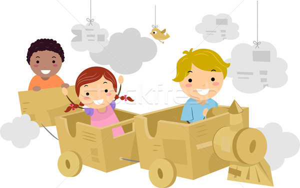 Papieru pociągu ilustracja dzieci jazda konna dziewczyna Zdjęcia stock © lenm