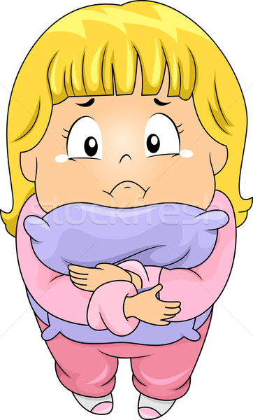 Top View of Little Kid Girl Crying and Hugging a Pillow  Stock photo © lenm