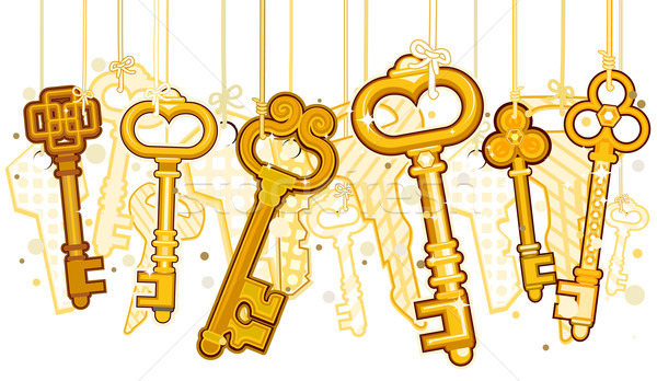 Gold Keys On Strings Stock photo © lenm