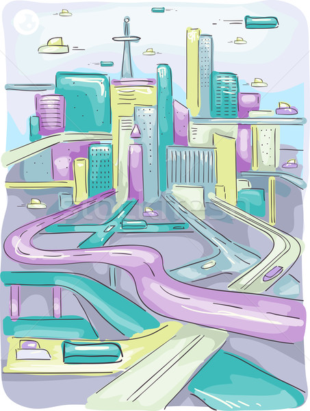 Zdjęcia stock: Futurystyczny · miejskich · drogowego · ilustracja · nowoczesne · miasta