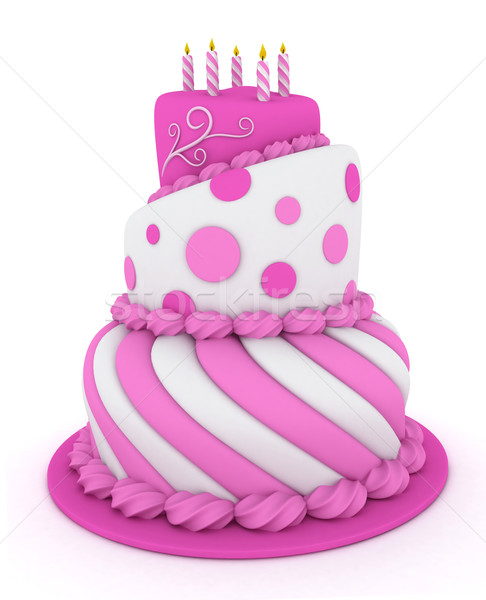 Geburtstagskuchen 3D-Darstellung rosa Geburtstag Kerzen Feier Stock foto © lenm