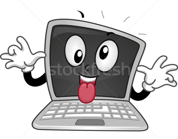 Mascota laptop on-line gluma ilustrare calculator Imagine de stoc © lenm