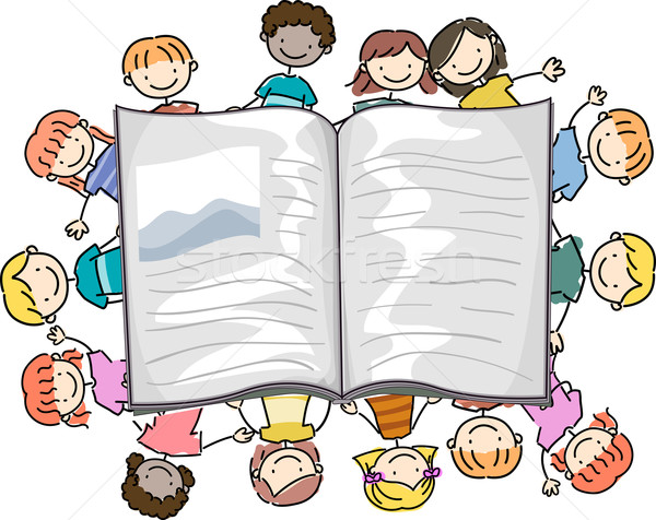 Kinderen doodle illustratie groot boek meisje Stockfoto © lenm