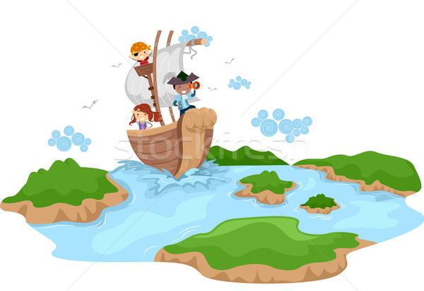 Kalóz gyerekek illusztráció felfelé gyermek tenger Stock fotó © lenm