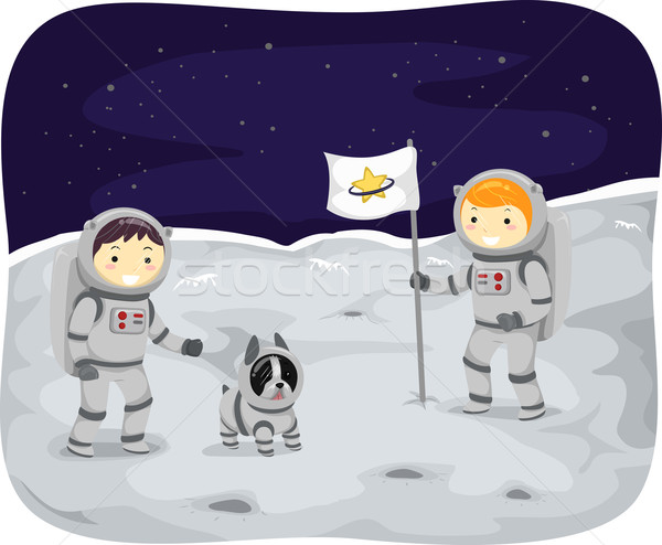Illustratie kinderen ruimte suits lopen Stockfoto © lenm