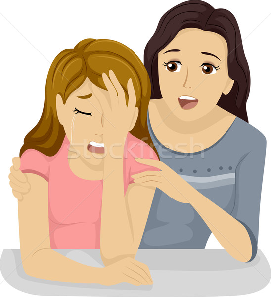 十幾歲的女孩 欣慰的 朋友 插圖 十幾歲的女孩 哭泣 商業照片 © lenm