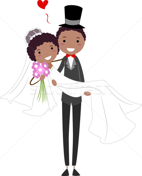 Vőlegény hordoz menyasszony illusztráció lány esküvő Stock fotó © lenm