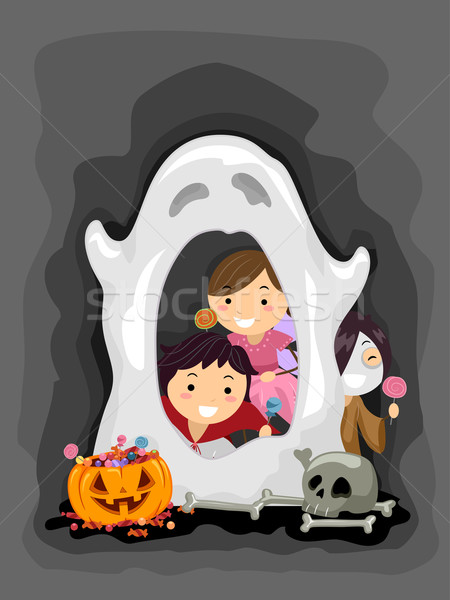 Foto stock: Fantasma · cabine · ilustração · crianças · crianças · criança