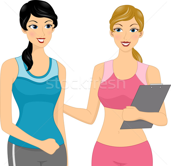 Mädchen Fitnessstudio Trainer Illustration Mädchen halten Stock foto © lenm