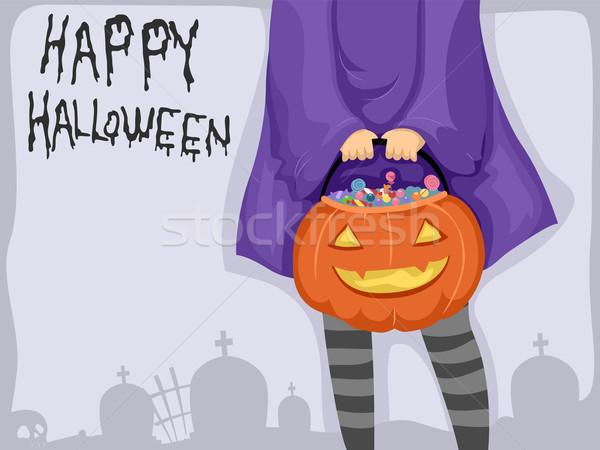 Halloween achtergrond illustratie meisje mand Stockfoto © lenm
