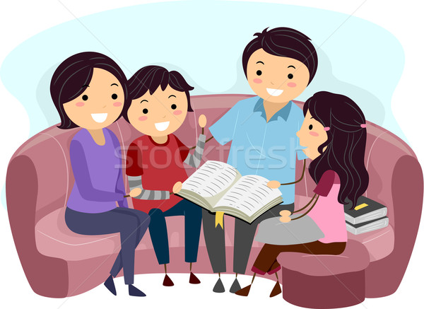 Bibel Studie Illustration Familie Studium zusammen Stock foto © lenm