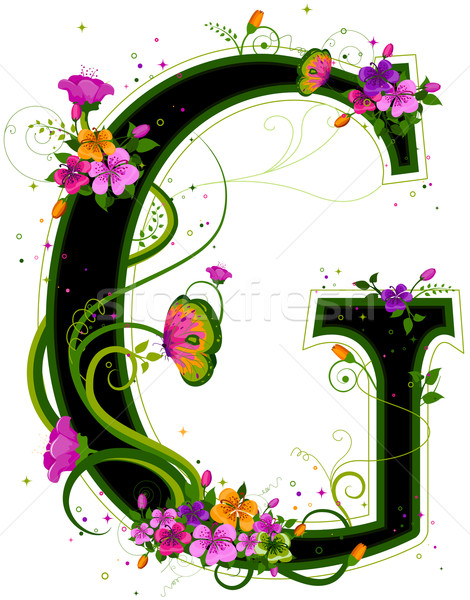 Kwiatowy alfabet kwiaty Motyl litery Zdjęcia stock © lenm