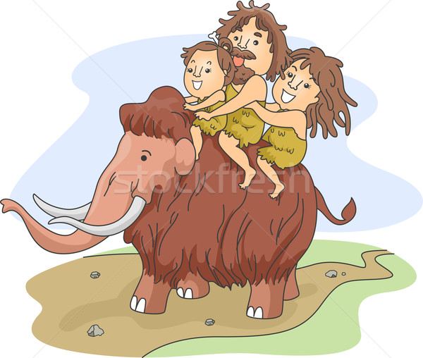 Jaskiniowiec rodziny ilustracja jazda konna człowiek zwierząt Zdjęcia stock © lenm