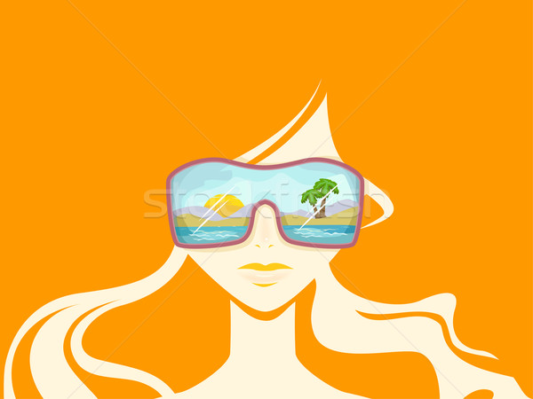 Lány tengerpart illusztráció nő visel túlméretezett Stock fotó © lenm