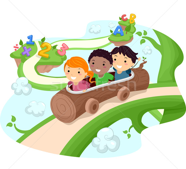 Dzieci ilustracja jazda konna pusty w dół gigant Zdjęcia stock © lenm