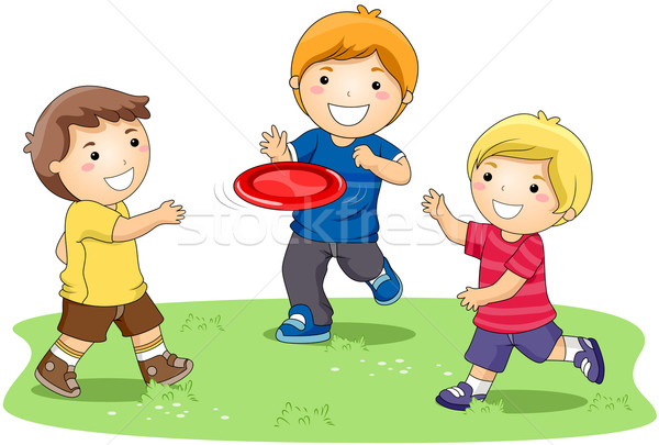 Joc frisbee copii parc sportiv Imagine de stoc © lenm