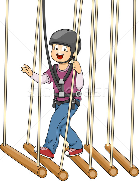 Bambu ponte ilustração menino suspenso cordas Foto stock © lenm