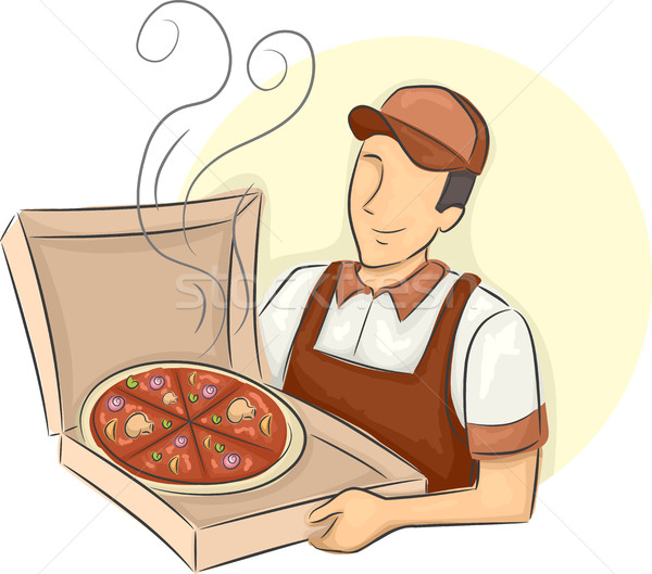 Delivery Man Hot Pizza Open Box Stock photo © lenm