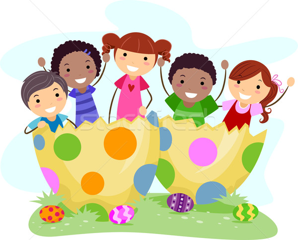 Ninos huevos de Pascua ilustración sesión gigante Pascua Foto stock © lenm