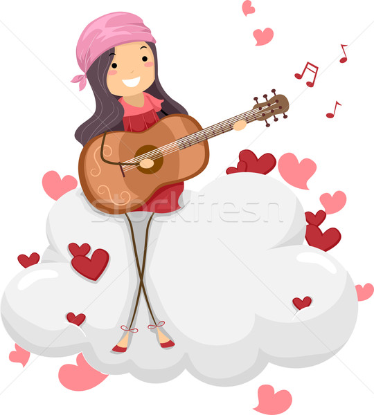 Chitară fată ilustrare joc nor femeie Imagine de stoc © lenm