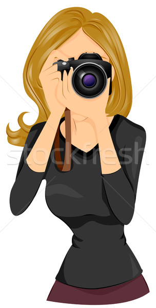Fotografen Frau halten Kamera Fotografie Illustration Stock foto © lenm
