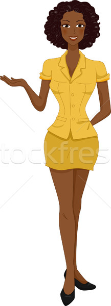 Nő illusztráció afroamerikai citromsárga gomb lefelé Stock fotó © lenm