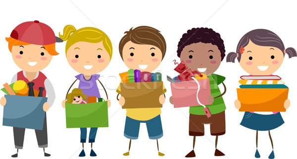 Stock photo: Stickman Kids with Donation Box Full of Toys