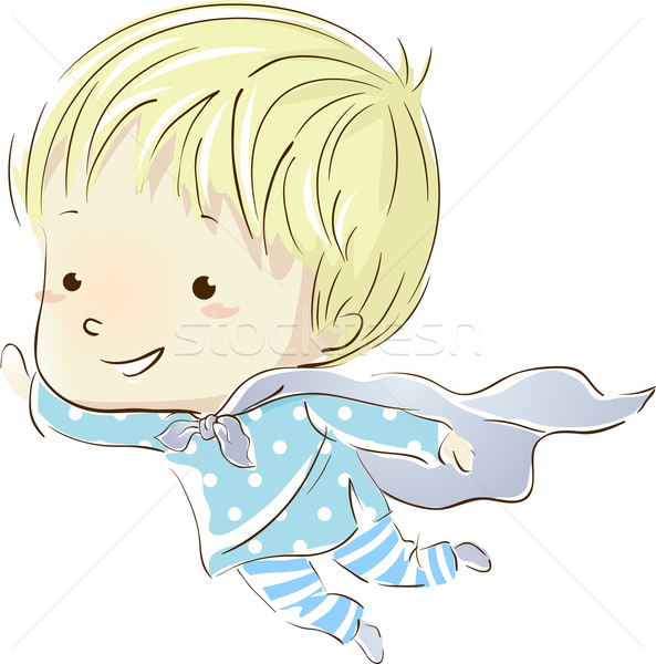 Kid jongen vliegen illustratie weinig pyjama Stockfoto © lenm