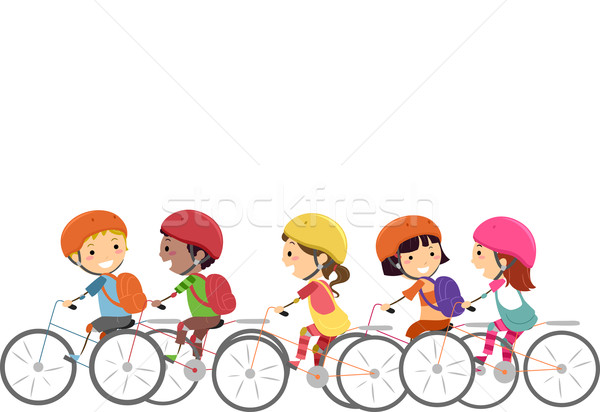 Сток-фото: дети · велосипедов · шлема · болван · иллюстрация · мало