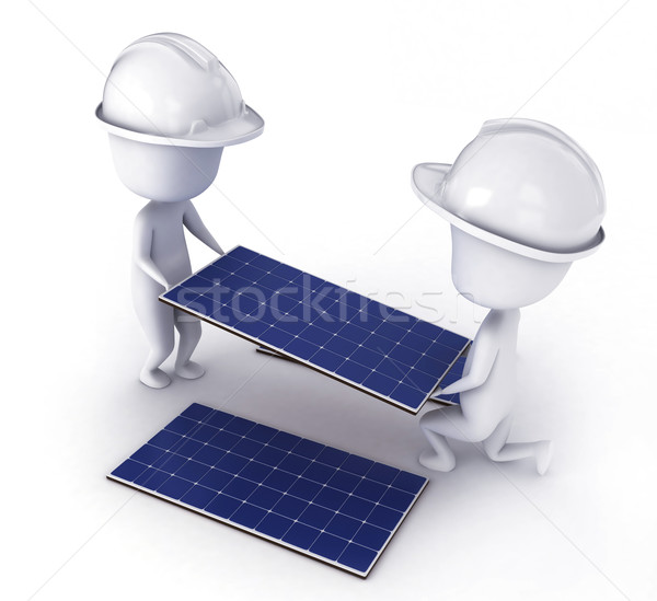 3d hombres paneles solares trabajo Foto stock © lenm