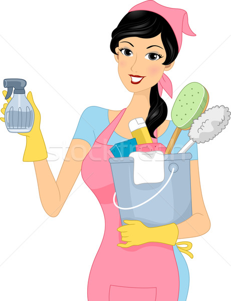Reinigung Mädchen Illustration tragen Materialien Frau Stock foto © lenm