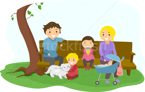 家庭 粘接 公園 插圖 嬰兒 狗 商業照片 © lenm