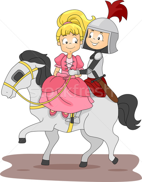 Knight Принцесса иллюстрация верховая езда лошади дети Сток-фото © lenm