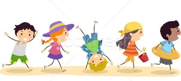 Foto stock: Playa · ilustración · ninos · ninos · nino · amigos