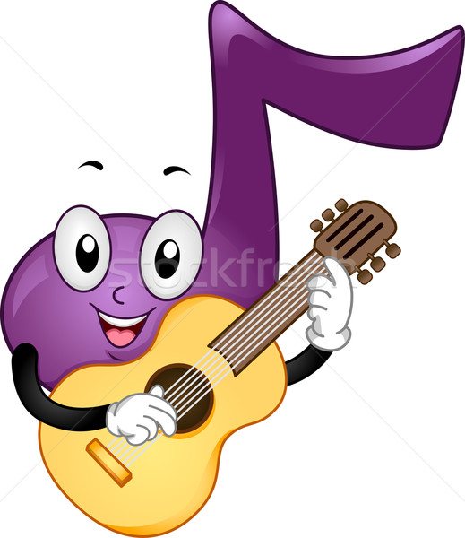 Foto stock: Música · nota · mascota · ilustración · jugando · guitarra