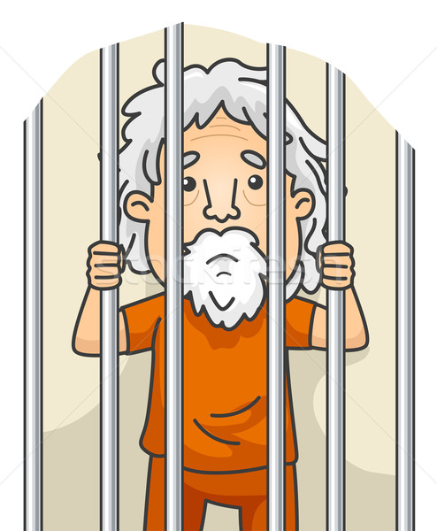 Idős férfi börtön illusztráció idős személy adag Stock fotó © lenm