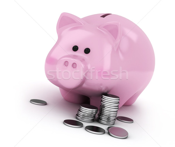 Piggy Bank 3d иллюстрации монетами 3D иллюстрация clipart Сток-фото © lenm