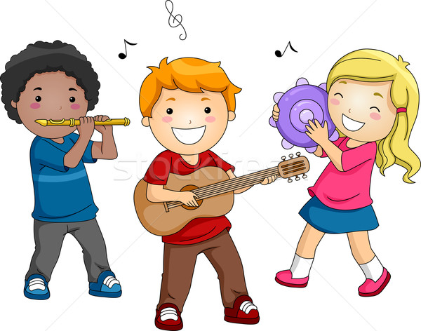 Muzică ilustrare copiii se joacă diferit instrumente muzicale chitară Imagine de stoc © lenm