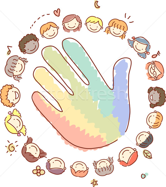 Stockfoto: Doodle · kinderen · gezicht · kleurrijk · handen · illustratie