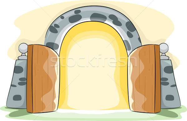 открытых ворот иллюстрация широкий архитектура Cartoon Сток-фото © lenm