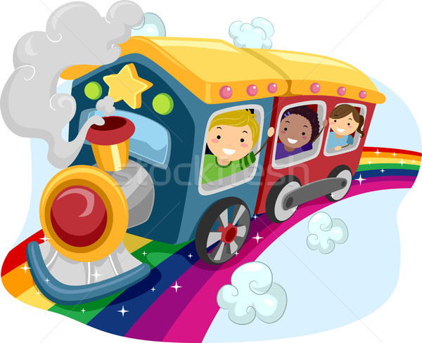 Gyerekek szivárvány vonat illusztráció gyermek oktatás Stock fotó © lenm