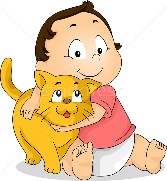 Toddler Boy with Cat Stock photo © lenm