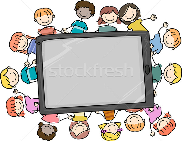 Firka gyerekek tabletta illusztráció nagy számítógép Stock fotó © lenm