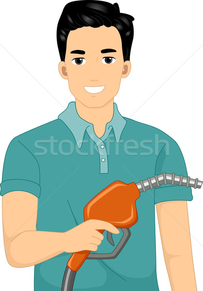 Benzin Mann Illustration halten pumpen Griff Stock foto © lenm