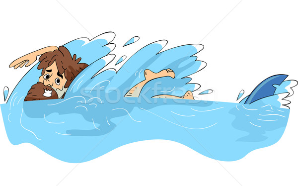 Tiburón persecución ilustración masculina isla Foto stock © lenm