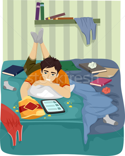Jugendlich Illustration Teenager Internet Tablet unordentlich Stock foto © lenm