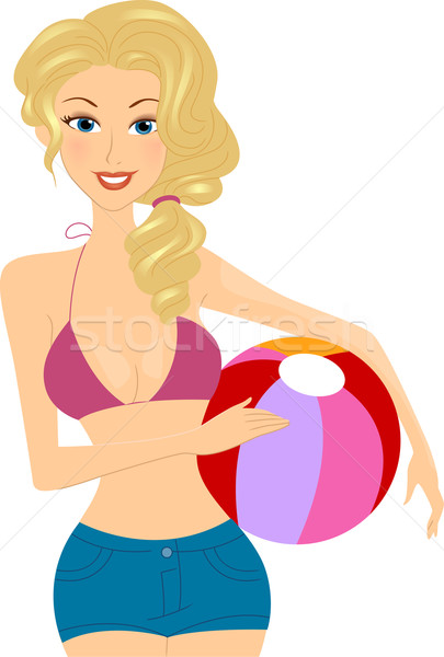 Labda lány illusztráció tart strandlabda nő Stock fotó © lenm