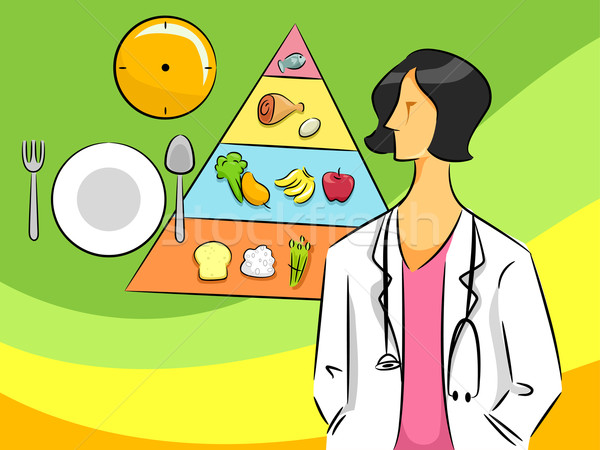 Voedingsdeskundige vrouw cartoon illustratie meisje student Stockfoto © lenm
