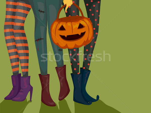 Trükk csemege halloween illusztráció lányok visel Stock fotó © lenm