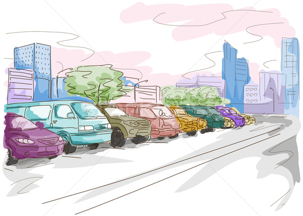Parking ilustracja samochodu projektu sztuki budynków Zdjęcia stock © lenm